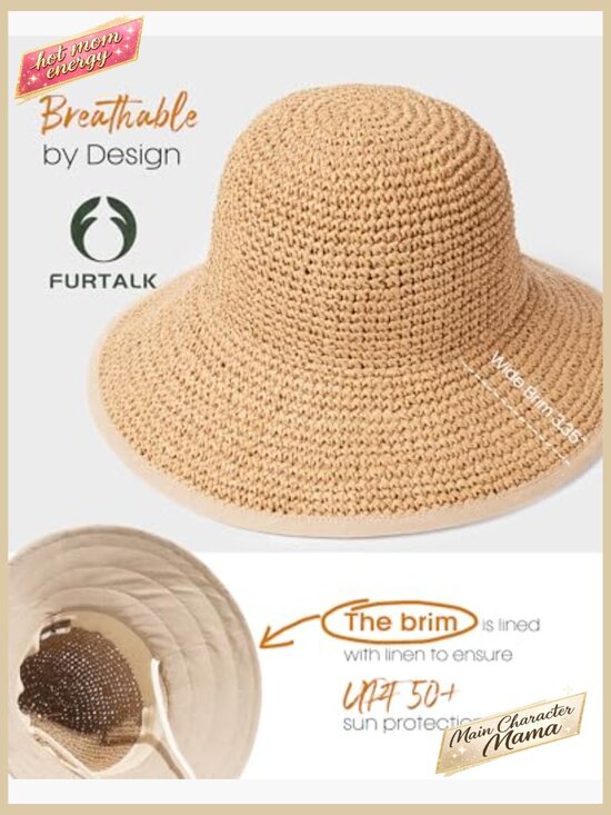 Straw Sun Hat UPF 50 Floppy Wide Brim Foldable Packable Beach Travel main image 6
